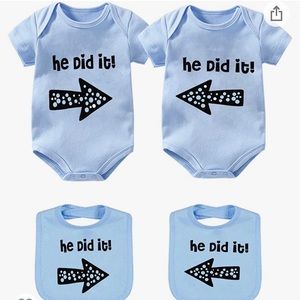 Twin Boys short sleeve onesies w/matching bibs (2)